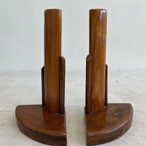 Vintage Abstract Wood MCM Candleholders Pair
